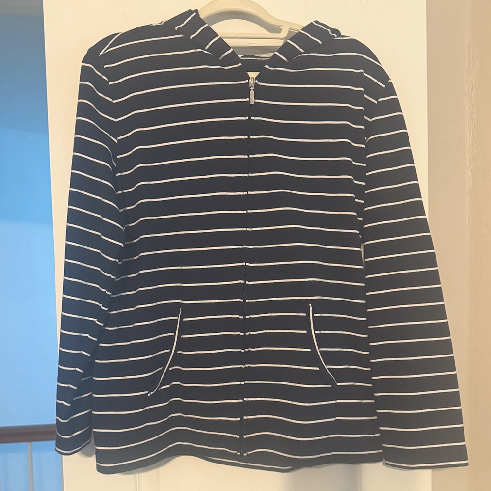 Karen Scott XL Navy and White Zip Hoodie